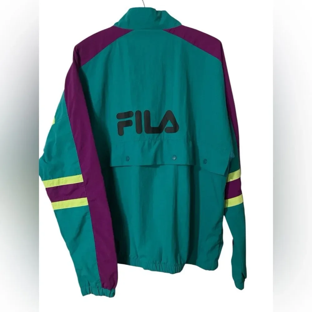 FILA Carter Track Jacket Size L 80s 90s Retro Sportswear Blue Colorblock Soccer